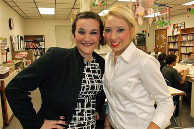 Image: Stage stars, Miss Fig (Kaytlyn Bales) and Aunt Peg (Megan Richards), pose for the paparazzi.