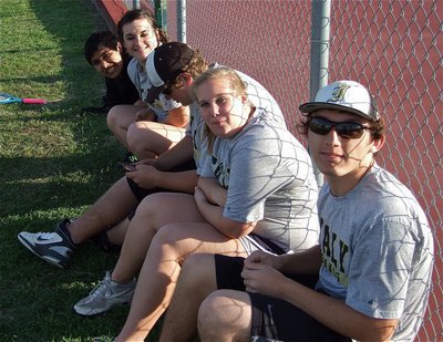 Image: Front to back: Chace McGinnis, Drenda Burk, Kevin Roldan, Kaytlyn Bales and C.J. Enriquez enjoy the down time between matches, almost as much as, game time.