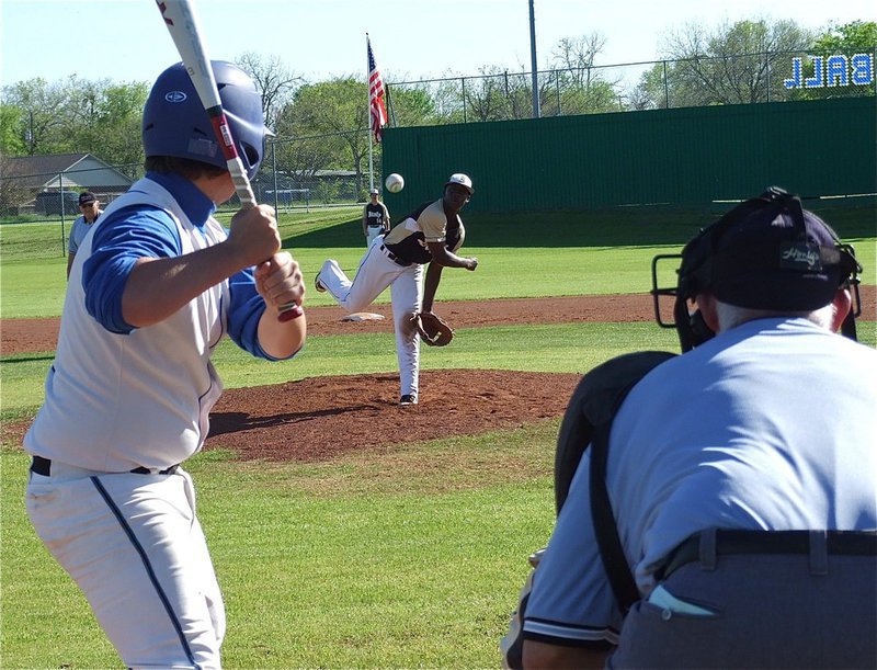 Image: Marvin Cox(1) pitches all 5 innings for Italy’s JV Gladiators in a 13-2 win over Whitney.