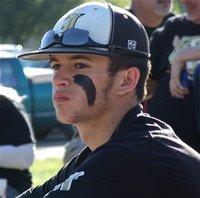 Image: Starting pitcher Caden Jacinto has an intense game face on before Italy’s game against Whitney. 