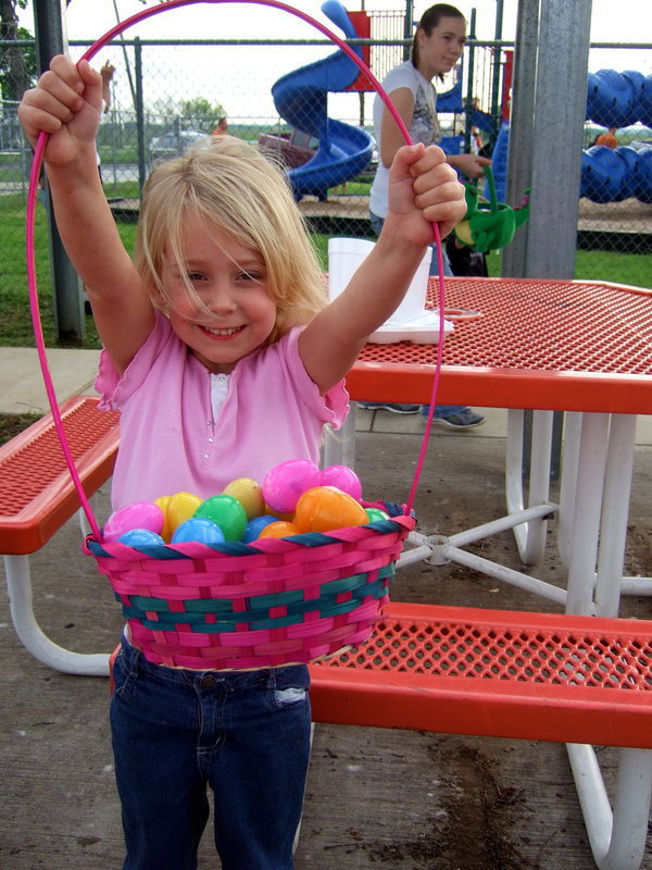 Image: Chasslyn Bryant is thrilled with all her eggs she found. She is in Pre-K and said, “I found all the eggs I could get.”