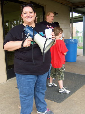 Image: Melissa Gill (works with the Pre-k) has her gear and is ready to get this egg hunt started!