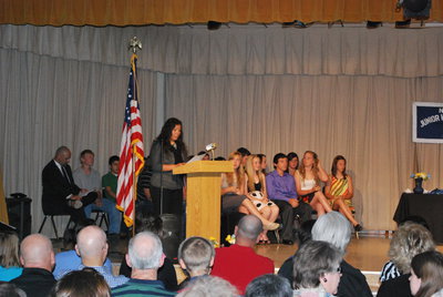 Image: NJHS sponsor, Tina Richards speaking about the society and its principles.