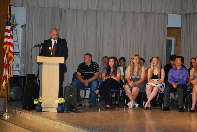 Image: Italy HS/JHS principal, Lee Joffre welcomes the parents, family and friends to the induction ceremony.