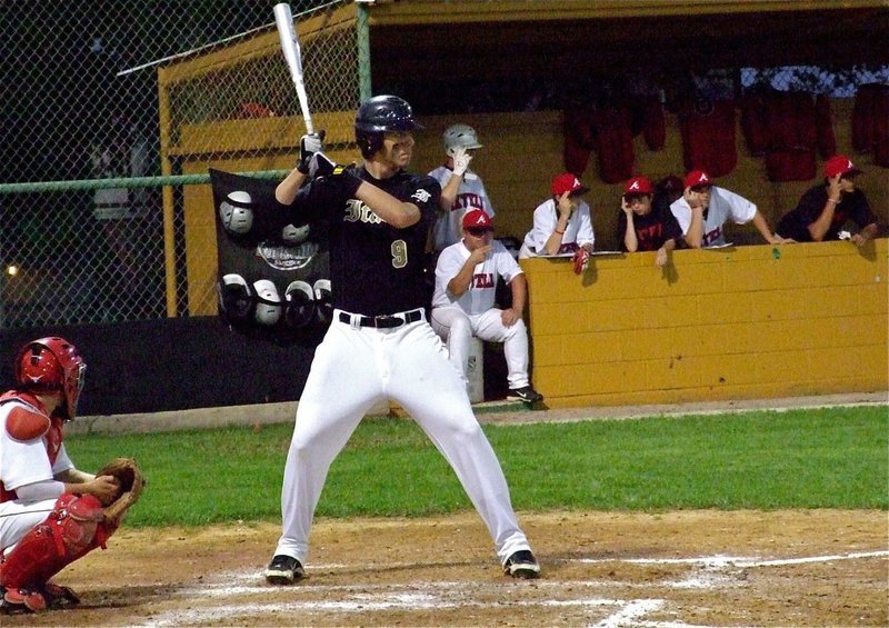 Image: Gladiator junior, Cole Hopkins(9) battles at the plate with Axtell trying to rally.