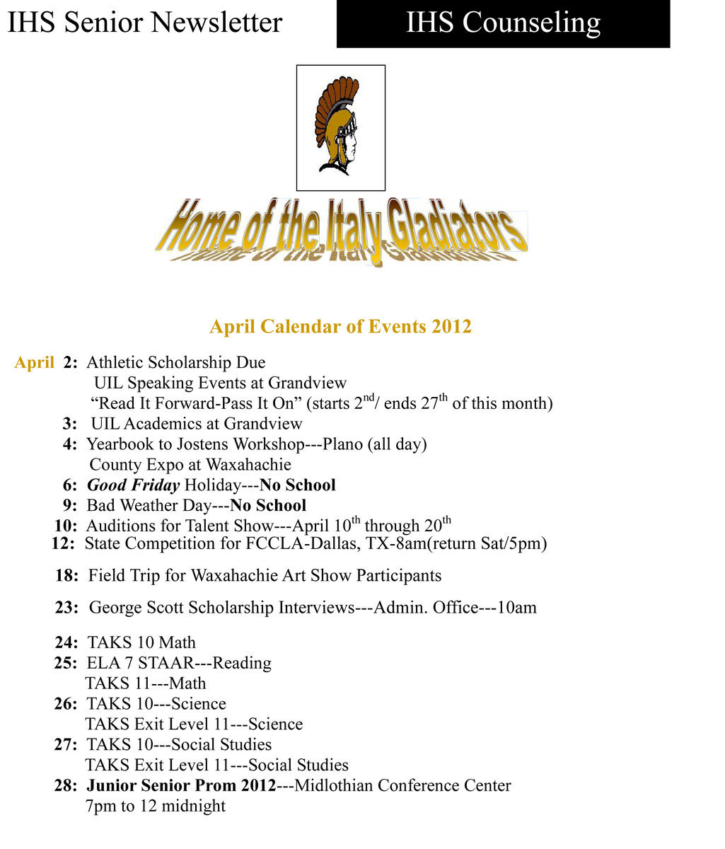 Image: April Senior Newsletter, page 4