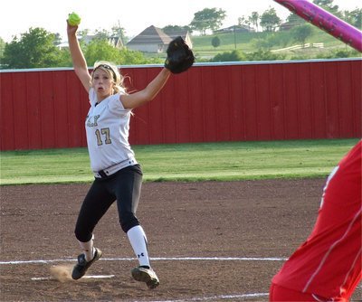 Image: Lady Gladiator pitcher, Megan Richards, proves too strong for Maypearl.