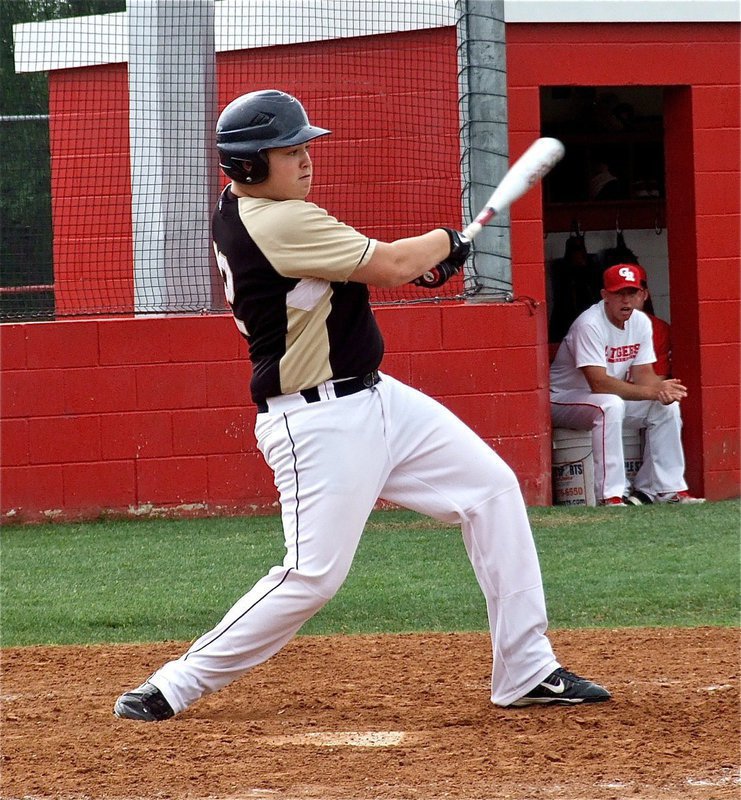 Image: Tristan Smithwick(12), rips a line drive for a single against Glen Rose.