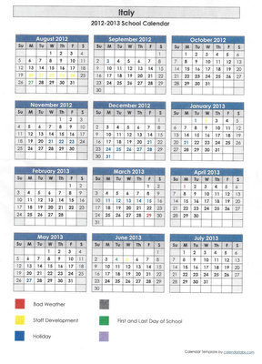 Image: 2012-2013 Italy ISD School Calendar