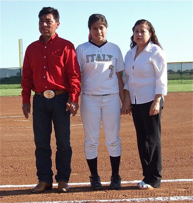 Image: Senior Lady Gladiator, Alma Suaste(7), is honored before her team’s final home game and is escorted by her parents.