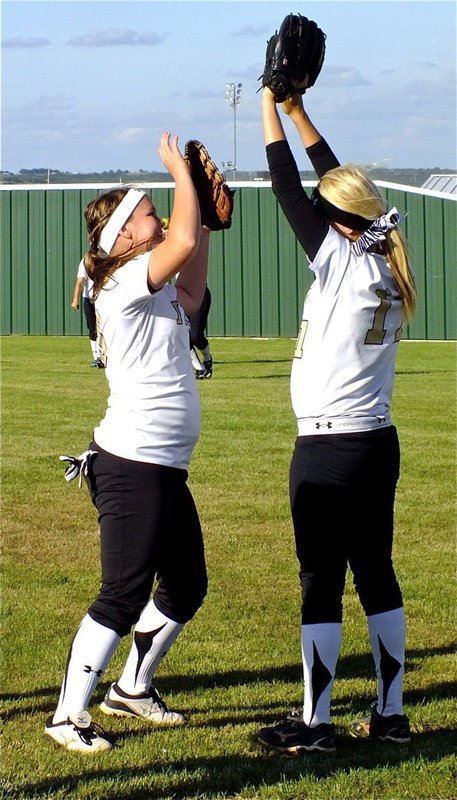 Image: Getting fired up are, Lady Gladiators, Paige Westbrook(10) and Megan Richards(17).