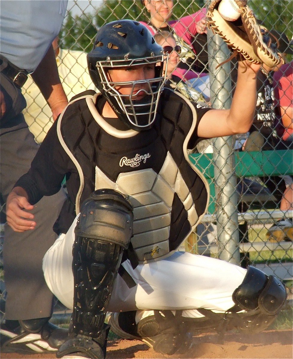 Image: Senior Gladiator catcher, Ross Stiles(1) makes the grab on a tricky pitch.