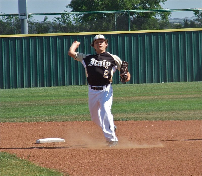 Image: JV Gladiator shortstop, Chace McGinnis(2) throws to first.