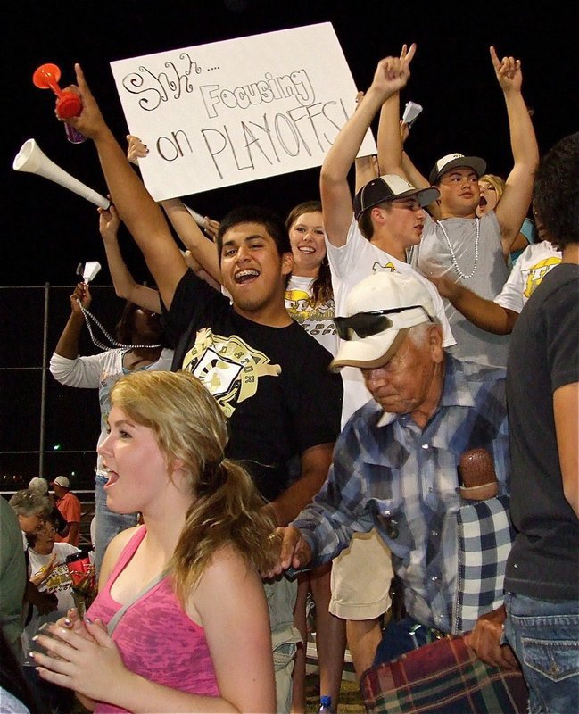 Image: Lady Gladiator fans celebrate their team’s 3-1 comeback win in game 1 of the area championship.