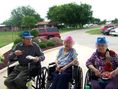 Image: Residents enjoying all their clown hats and fun food.