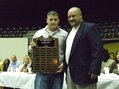 Image: Ethan Saxon received the Defensive MVP for football this season.