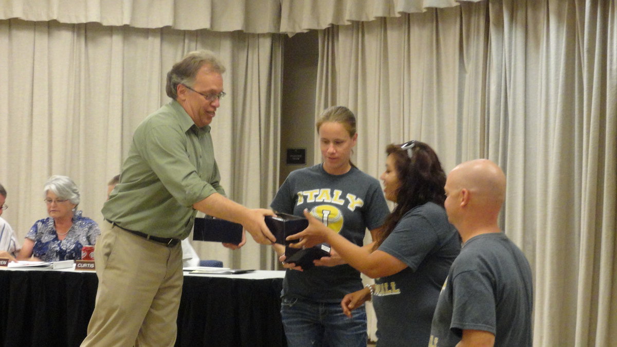 Image: The softball coaches received recognition from Superintendent Bassett and the board of trustees.