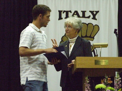 Image: Brandon Sounder received the first scholarship from the Inez Lewis Award and Ellis County Republican Women in Italy.
