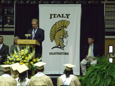 Image: Superintendent Barry Bassett welcomes friends and families of the graduates.