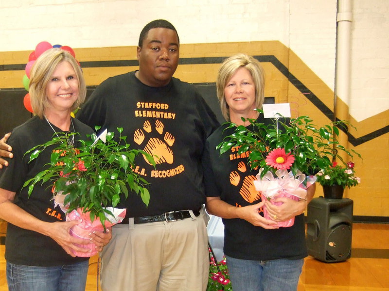 Image: Jeannette Janek, Mr. Miller and Leslie Allen. Jeannette and Leslie were honored for all the things they do for the school and students.