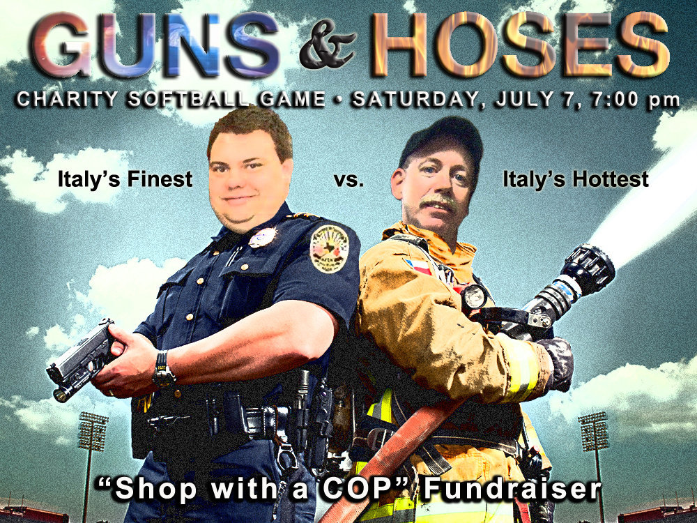 Image: The Italy Police Department and the Italy Fire Department will compete head-to-head in charity softball event as a fundraiser for “Shop with a COP” on Saturday, July 7 at 7:00 p.m. at the Upchurch Ballpark in Italy. Donations are appreciated.