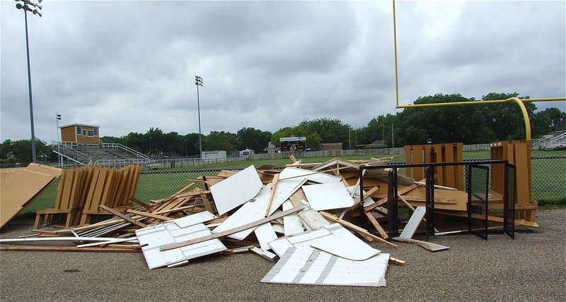 Image: The memories pile up as locker remnants and wall debris is removed from the field house to make room for even more exciting memories.