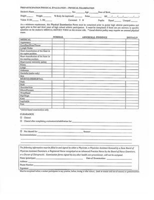 Image: Preparticipation Physical Evaluation – Physical Examination Form which is available at Italy Family Medicine. Right click and download/save image to your computer for better printing results.