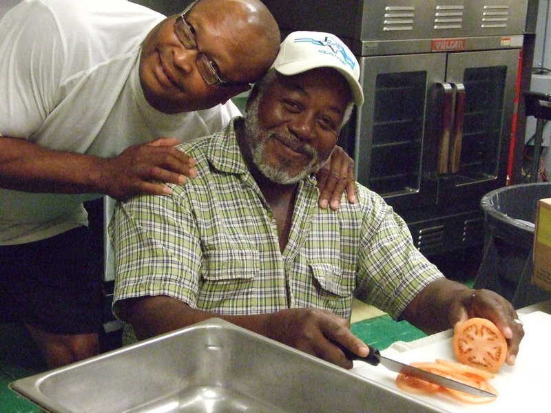 Image: Larry Mayberry and Irvin Green keeps the hunger at bay with breakfast, lunch and dinner.
