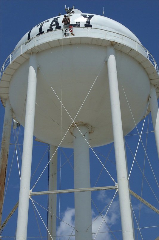 Image: Things are looking up as the Italy Water Tower receives a fresh coat of paint.