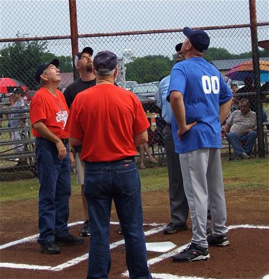 Image: The ceremonial coin toss with I.F.D.‘s Richard Dabney, I.F.D.’s Donald Chambers, I.H.S. Athletic Director Hank Hollywood, Umpire Robert Hodges and I.P.D. Police Chief Diron Hill.