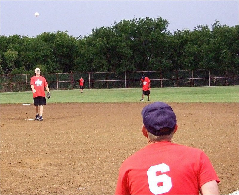 Image: “Red” Buchanan lofts a practice pitch to catcher Randy Boyd.