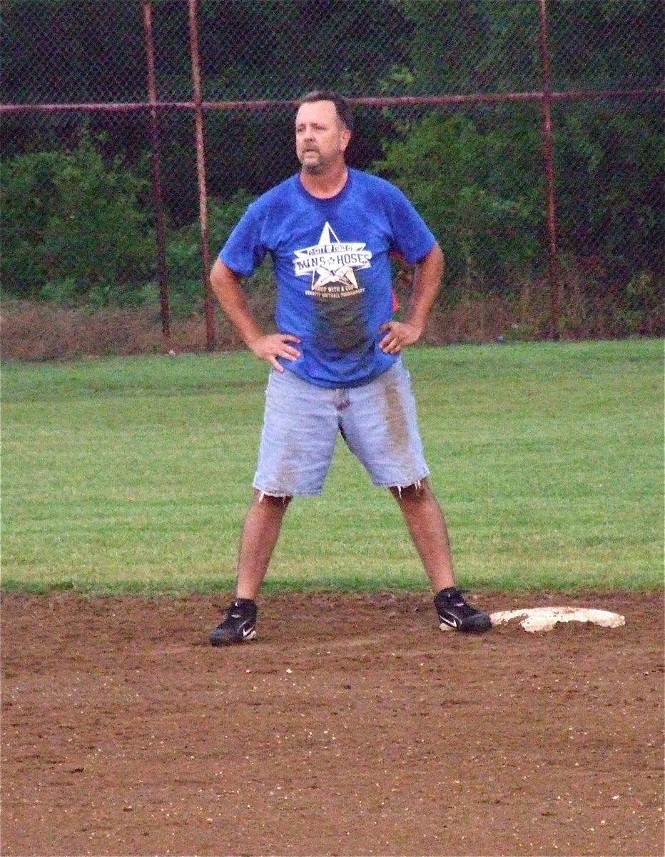 Image: Citizens Police Academy graduate Kelly Westbrook is covered in game stains as he becomes one with the field.