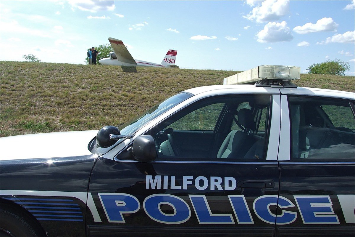 Image: A view of the grounded glider from Chief Phoenix’s police cruiser.