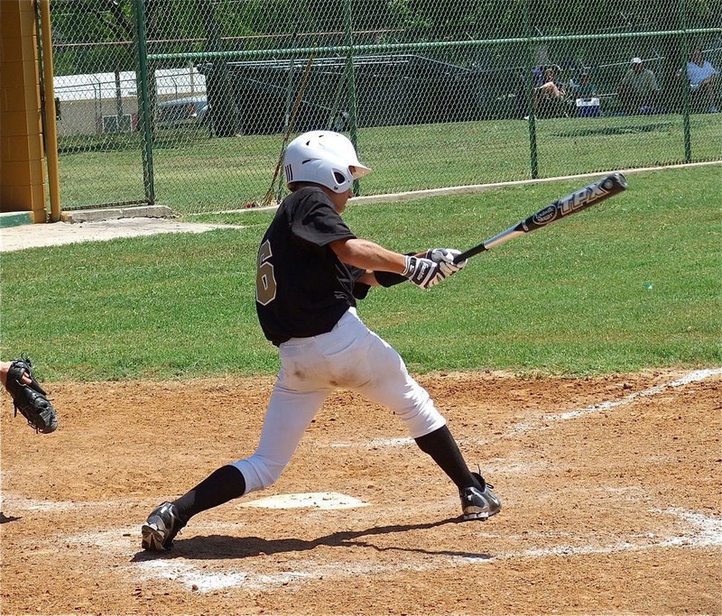 Image: Levi McBride(6) makes contact against Mexia’s stout pitcher.