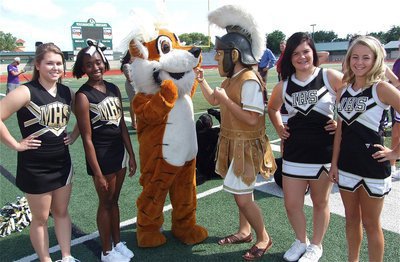 Image: Uh, oh! Malakoff’s mascot “Tigra,” aka Meaghan Morton, a sophomore, and Italy Gladiator mascot, Reagan Adams, also a sophomore, argue over which school is more #1!