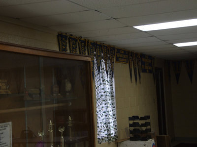 Image: The pennants on the wall span around the room.