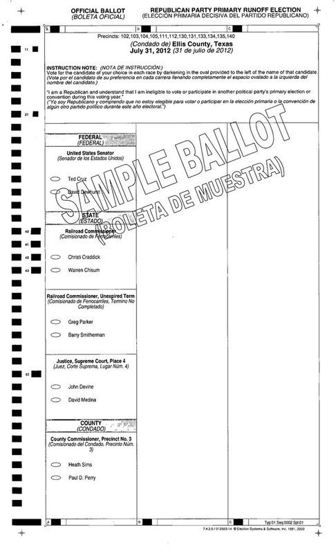 Image: Republican Party Primary Runoff Ballot-July 31, 2012