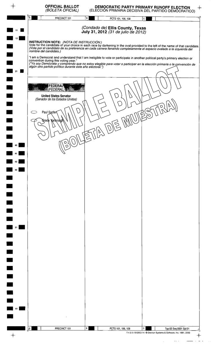 Image: Democratic Party Primary Runoff Ballot-July 31, 2012