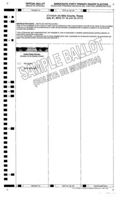 Image: Democratic Party Primary Runoff Ballot-July 31, 2012