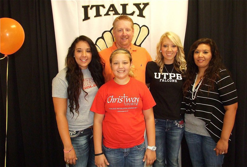 Image: One happy and proud family! Megan Richards poses for pictures with her two sisters, Alyssa and Brycelyn, and her parents, Allen and Tina, after officially becoming a UTPB Falcon.