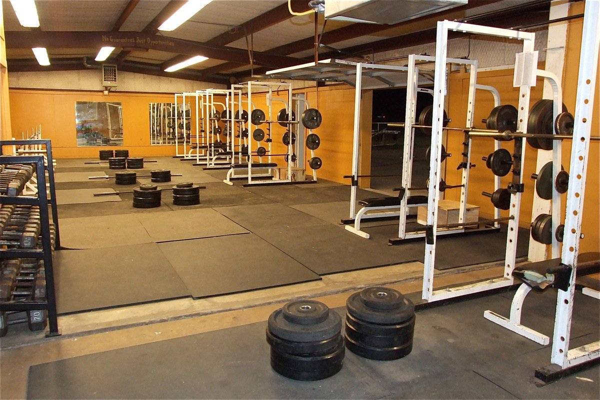 Image: The field house weight room has been extended and a rollup doors have been added for better ventilation.