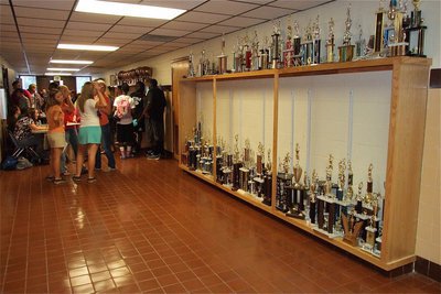 Image: A better view of one of the newly installed trophy cases along the main hallway at IHS. Since this picture was taken the glass shelves have been installed and the trophies have been distributed in all the cases.