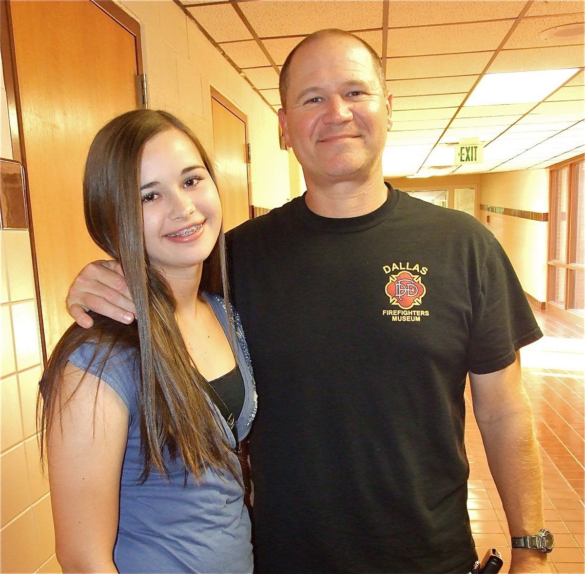 Image: Amber Hooker is accompanied by her father Jerry Hooker during Meet the Teacher Night.