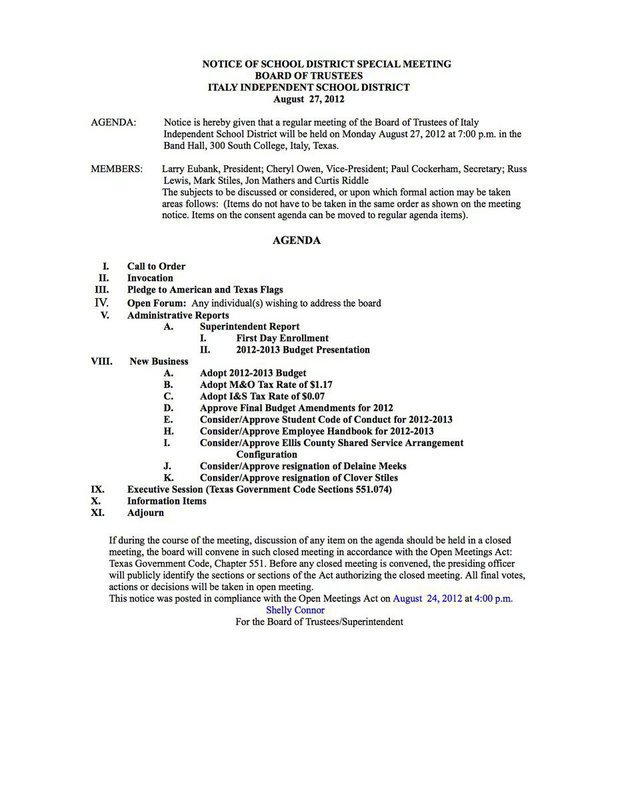 Image: Called Meeting Agenda-August 27, 2012