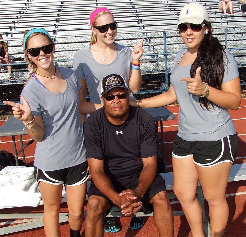 Image: Larry’s Angels are Bailey Eubank, Jaclynn Lewis and Alyssa Richards who help with the stats, water, training duties and providing dry footballs to the players and referees.