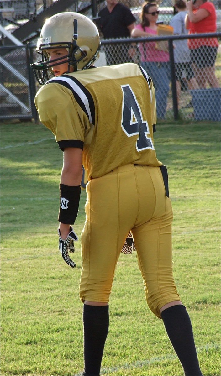 Image: JV receiver Brandon Connor(4) is ready to run his pass route against Maypearl.