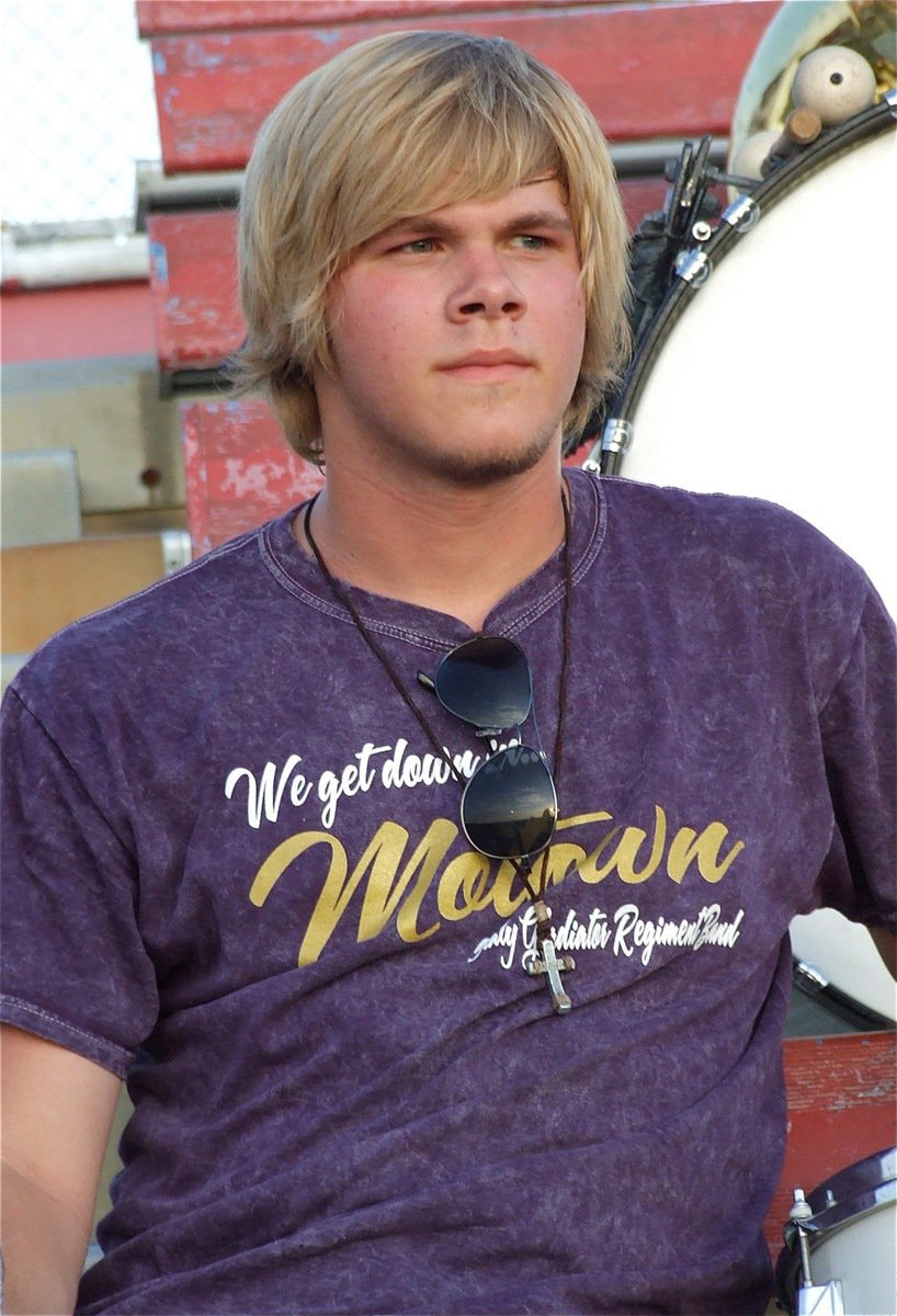 Image: Gladiator Regiment Marching Band member Gus Allen has his game face on.