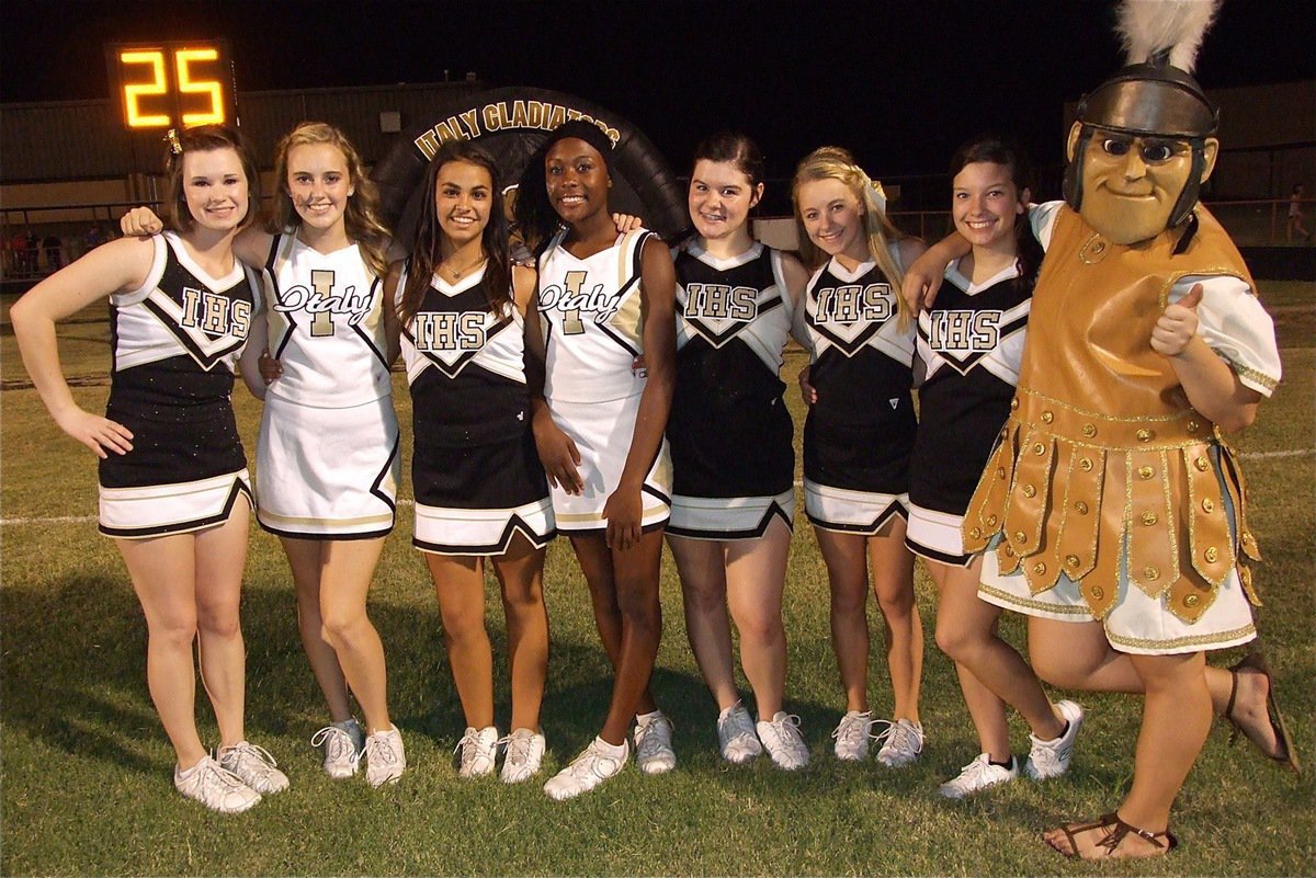 Image: The Lady Gladiator Cheerleaders (L-R) Meagan Hooker, Kelsey Nelson, Ashlyn Jacinto, K’Breona Davis, Bailey DeBorde, Britney Chambers, Morgan Cockerham and Gladiator mascot Reagan Adams.