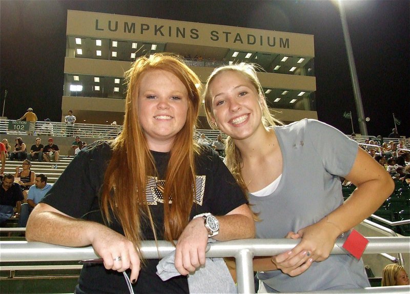 Image: Lady Gladiators Katie Byers and Jaclynn Lewis are enjoying the Dale Hansen Football Classic at Stuart B. Lumpkins Stadium in Waxahachie!