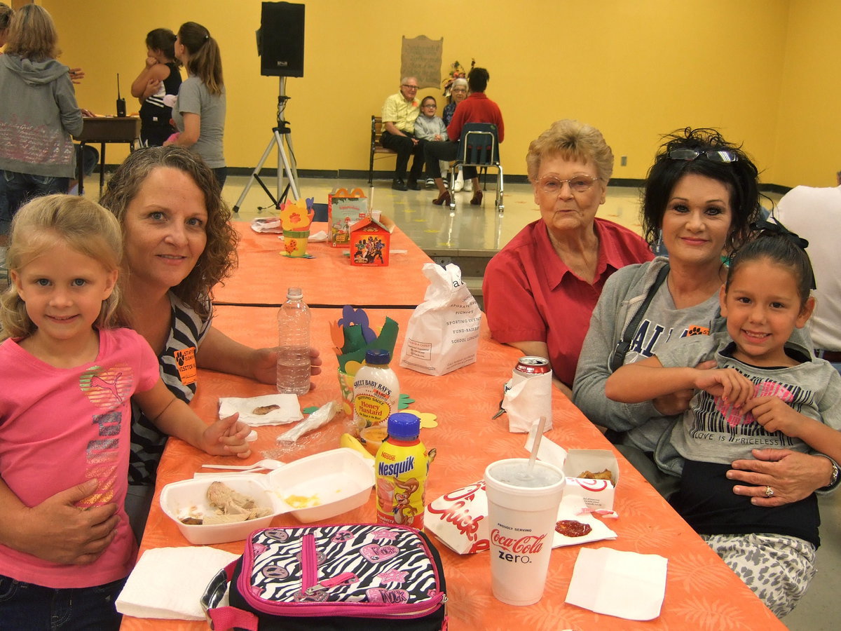 Image: Gloria Havard and Hannah Pajak, Ella Hudson, Kim Hudson and Doris Mitchell all enjoying Grandparents Day together.